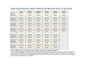 TURNI DI FREQUENZA SALA CARDIO E ISOTONICA validi fino al 31 LUGLIO